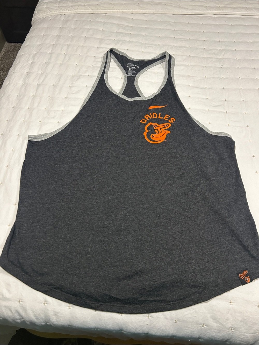 Baltimore Orioles (My Team) Dark Gray Racerback Tank with Orange Logo by Nike